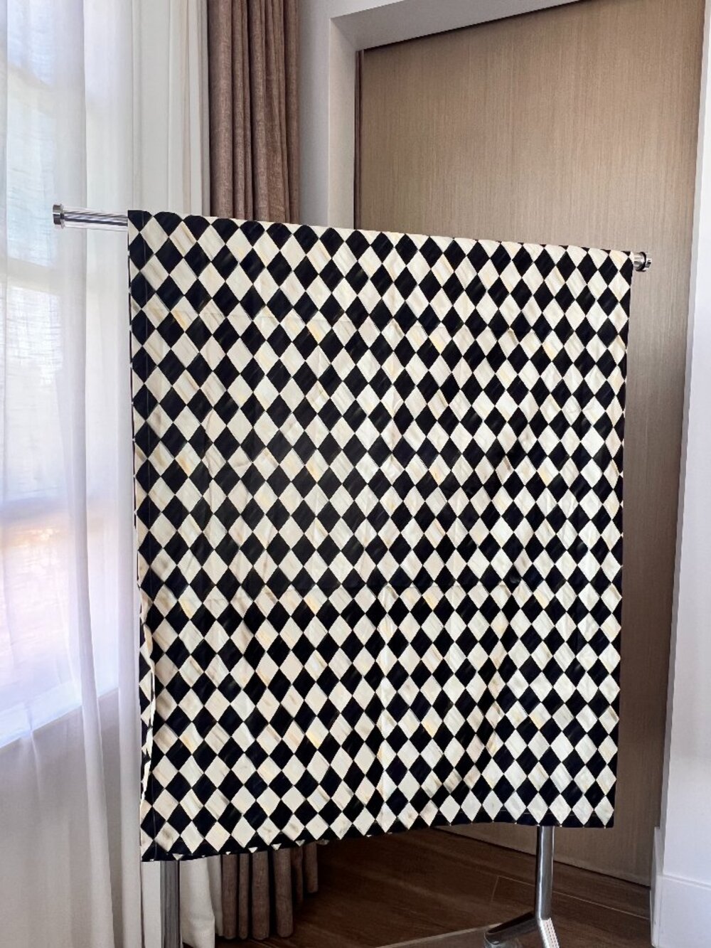 Mint Condition MacKenzie-Childs Black And White Courtly Harlequin Shower Curtain